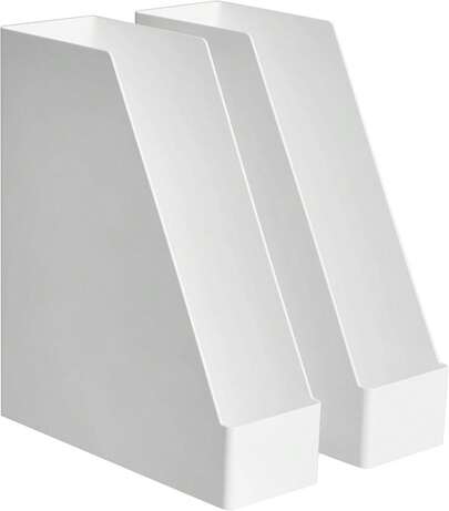Basics Rectangular Plastic Organizer - Magazine Rack, White, 2-Pack