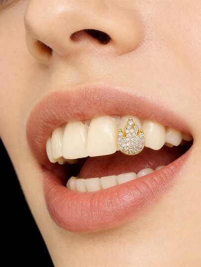 1 pieza de joyería dental con forma geométrica incrustada de circonita brillante de estilo hip-hop, adecuada para uso diario y festivo (incluye manual de instrucciones gratuito para pinzas de silicona)