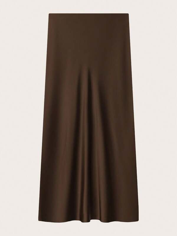 女士优雅纯色缎面半身裙，春夏款