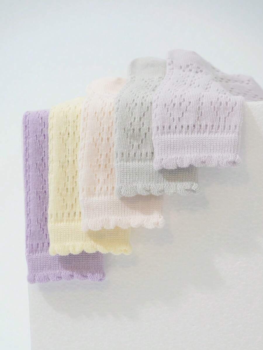 5 Pairs Random Children Plain Mid-Calf Socks, Versatile Mesh Ankle Socks - Multicolor - View 1