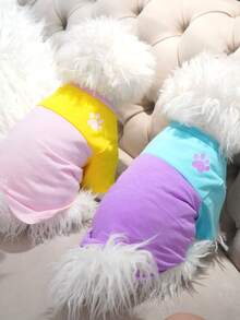 2-Tone Pet Dog Paw Print T-Shirt, Casual Outdoor Wear For Small Cats & Dogs - Pink - View 3