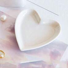 1pc Ceramic Heart Shaped Jewelry Tray, White Jewelry Display Holder, Heart Ring Holder, Jewelry Storage, For Earrings, Necklaces, Rings, Bracelets, Dresser, Bedroom Nightstand, Home Decor, New Year Gift, Gift, Gift Back To School - Multicolor - View 5