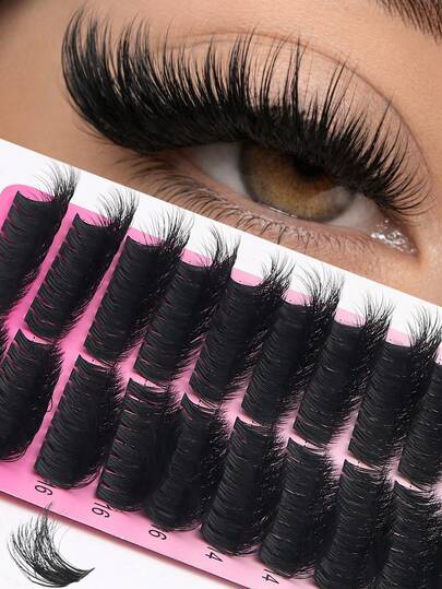 224片装 D型卷翘高容量单根假睫毛，适合初学者和专业人士在家DIY，混合款式分段式睫毛册，可打造不同眼妆，柔软自然，持久轻盈。