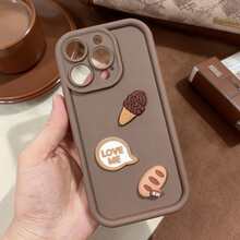 1个冰淇淋面包字母图案DIY加厚防震TPU保护壳，简约风格，兼容 17 Air/17 Pro Max/17 Pro/17/16/15/14/13/12、OPPO、vivo、Redmi等系列手机 - 棕色 - 查看 1