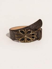 1pc Vintage Floral Embossed Western Cowgirl Style Belt For Women Halloween Summer, School Fall, Autumn, Halloween - màu nâu - Xem 4