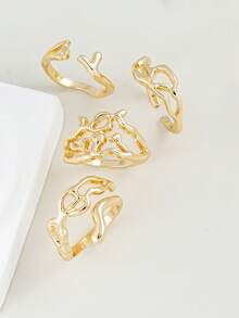 4pcs/Set Creative Water Drop Design Stackable Geometric Rings, Women Daily, Date, Party, Festival Gift Accessories - Yellow Gold - View 5