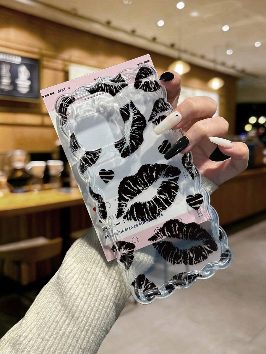 Lip Print Braided Wave Edge Minimalist Elegant TPU Painted Anti-Drop Phone Case Compatible With IPhone 17pro/17Air /17/17promax 16/11/16pro/16plus/16promax/16e/15Promax/13/14/12/XS/XR/7G/8PXR /7/8, Painted TPU Anti-Drop Soft Case For IPhone 15Promax, 13, 14, 12, X, 12/14 - Multicolor - View 1