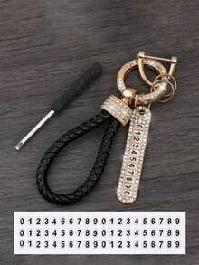 1pc Braided Rope Rhinestone Keychain, Finger Ring Lanyard, Car Key Chain Holder - Diamond-studded Weave - View 7