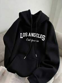 Sudadera para mujer estilo urbano LOS ANGELES CALIFORNIA impresión tipográfica textura suave holgada capucha manga larga otoño invierno uso diario hoodie - Rosa - Ver 6