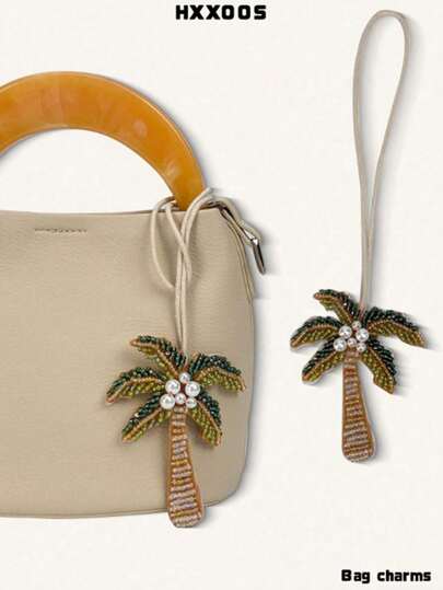 One Handmade Beaded Bag Charm With A Tropical Beach Theme And Coconut Tree Pendant. This Lightweight And Compact Diy Wallet Charm Is A Must-Have For Women On Vacation, Embodying Y2k Aesthetics. Perfect For Beach Bags, Handbags, Backpacks, And Tote Bags, And An Ideal Gift For Couples.