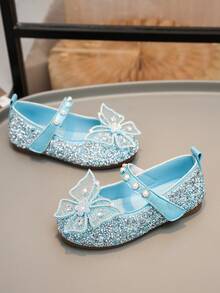 Sweet Princess Toddler Shoes Bow Rhinestone Pearl Flat Shoes For Baby Girls - Blue - View 6