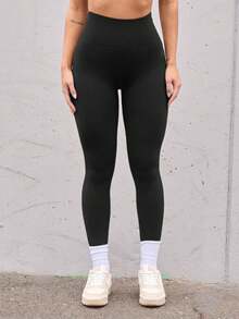 1 Pc Seamless Back V Waist Butt Lifting High Waist Peach Butt 7/8 Workout Leggings Tights For Women Comfortable Stretchy Soft Breathable Gym Yoga Running Fitness Exercise Activewear - 黑色 - 查看 4