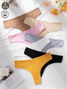 7 chiếc/gói quần lót dây cotton không đường may dành cho nữ, gợi cảm, thoáng khí, cạp thấp, phù hợp cho thể thao và tập luyện. - Nhiều màu - Xem 1