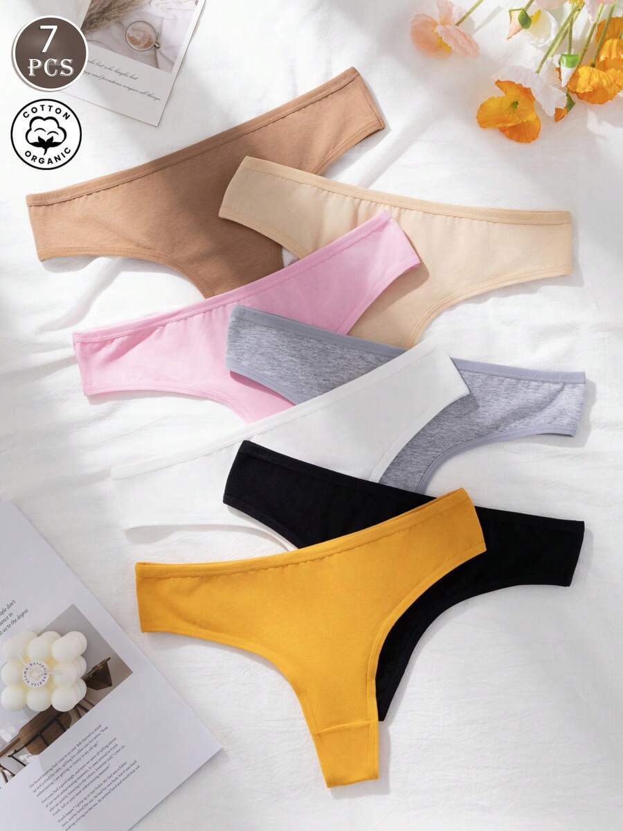 7 chiếc/gói quần lót dây cotton không đường may dành cho nữ, gợi cảm, thoáng khí, cạp thấp, phù hợp cho thể thao và tập luyện. - Nhiều màu - Xem 1