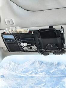 1pc Car Sun Visor Storage Bag, Leather Zipper Organizer Pouch, Multi-Function Card Holder, Unisex - Nhiều màu - Xem 11