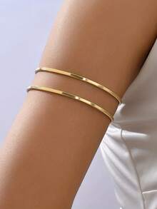1pc Middle Eastern Style Hollow Minimalist Multi-Layer Arm Cuff Bracelet, Creative Personalized Hipster Accessory, Suitable As Holiday Gift For Family/Friends - Golden Five Lines - View 7