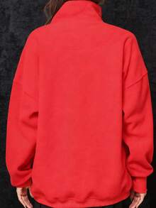 Women's Oversized Sweatshirts Casual Loose Button Up Fleece Henley Pullover Top Winter Clothes 2026 Spring Fashion Outfits - Red - View 3
