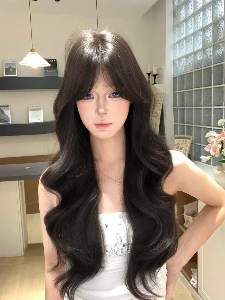 alicegarden 1pc Heat-Resistant Synthetic Wig, Black To Brown Gradient Middle Part Style, Fiber Material, Natural And Realistic, Perfect For Daily Wear. (Accessories Not Included) - Black-brown - View 3