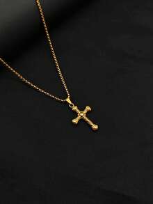1件男士简约金十字架项链，不锈钢金十字架吊坠项链，基础款项链，男士珠宝礼品 - 金黃色 - 查看 4