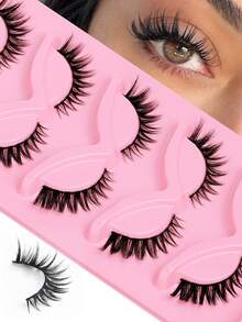 5 Pairs 5D Thick False Eyelashes, Fluffy DD Curled Lashes, Cat Eye Lashes, Faux Mink Lashes, Fluffy Cartoon Lashes, Makeup Tools, Suitable For Parties, Dates And Other Occasions - Black - View 3