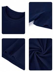 Women's New Summer Letter Print Round Neck Short-Sleeve T-Shirt, Casual Loose Versatile Top, Stylish Daily Wear - Dark Blue - View 5