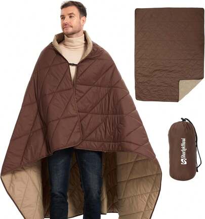 Manta hinchada para exteriores, manta de camping reversible, cálida, resistente al agua, plegable, ligera, colcha de camping, para estadio, mochilero, hamaca, picnic 79 x 55 pulgadas.