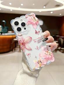 Flower Braided Wave Edge Elegant TPU Floral Painted Shockproof Protective Phone Case Compatible With IPhone 17pro/17Air /17/17promax 16/11/16pro/16plus/16promax/16e/15Promax/13/14/12/XS/XR/7G/8PXR /7/8, Painted Protective Soft Case Compatible With IPhone 15Promax, 13, 14, 12, X, 14, Braided Wave Edge TPU Shockproof Soft Phone Case - Multicolor - View 3