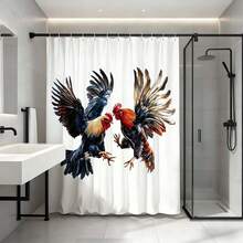 1 pièce Rideau de douche avec motif de combat de coqs à l'aquarelle avec crochets, rideau de douche d'art folklorique pour salle de bain, rideau de douche avec design dynamique de combat de coqs énergique, convient pour la décoration de salle de bain de style rustique, accessoire de salle de bain animal audacieux, article de salle de bain pour les amateurs de style campagnard, rideau de douche attrayant pour une salle de bain éclectique, rideau de douche d'art folklorique pour la décoration de la salle de bain - Multicolore - Voir 12