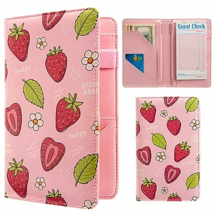 Beceere Pink Server Book Server Books For Waitress Waitress Book With 2 Zipper Pocket Cute Server Book Server Note Pads Waitress Book With Money Pocket Fit Server Apron Strawberries - Dâu tây - Xem 7