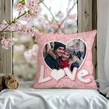 1pc Double-Sided Printed Rose & Heart Shape Customized Text/Photo Throw Pillow Cover, Soft Plush Fabric, Washable Zipper Design, Suitable For Valentine's Day, Anniversary, Wedding Gift (Inner Cushion Not Included), Romantic Personalized Pillow, Modern Style, No Power Required - LOVE - View 5
