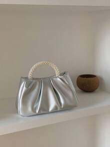 Elegant Pleated Pearly Cloud Crossbody & Handbag, Versatile & Chic Valentine's Day Gift - Silver - View 6