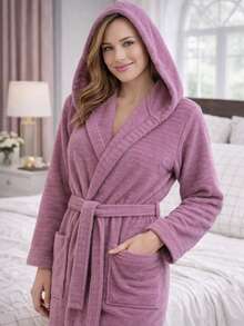 100% Cotton Unisex Bathrobe – Soft, Breathable Fabric With Comfortable Fit In S-M-L-XL Sizes MADE IN TURKEY - Rusty Rose - View 2