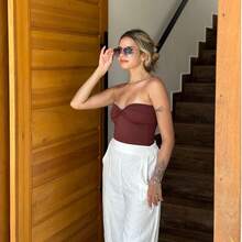 Antonella Premium Polyamide Top, Wrap Style, Luna Fashion, Party, Summer, High Versatility, Perfect Fit, Fabric, Backless, Asymmetrical Strapless Top, Night. - Rỉ Nâu - Xem 2