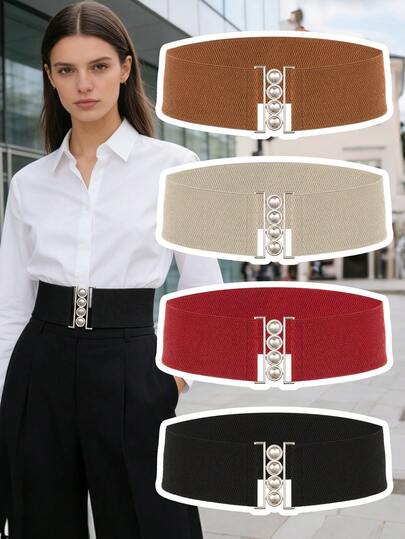 1pc Women's Elastic Waist Belt, Solid Color Decorative Waist Cincher, Suitable For Coats, Down Jackets, With Hook And Loop Closure