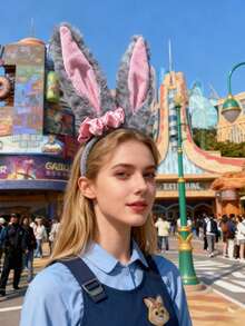 Conjunto de disfraz de Judy Hopps con orejas y cola móviles - Diadema oficial con orejas de conejo, aro de pelo con orejas de conejo de peluche, adecuado para Halloween, convenciones de anime y fiestas temáticas - Multicolor - Ver 3