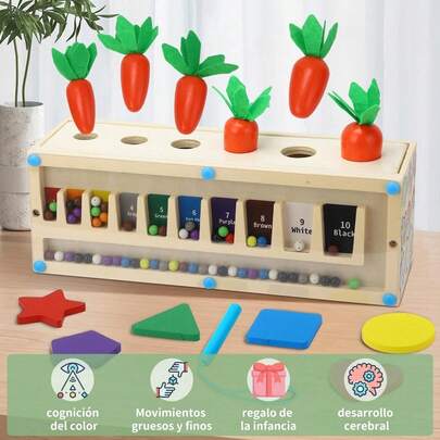 Juguete de madera, juguete magnético para combinar zanahorias, clasificación por colores y educación temprana.
