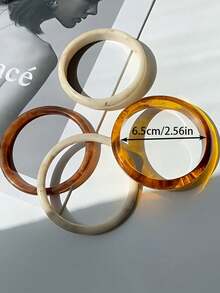 4pcs Elegant Retro Acrylic Round Bangle Bracelets, Fashionable Minimalist Design Suitable For Daily Casual And Various Occasions - Multicolor - View 3