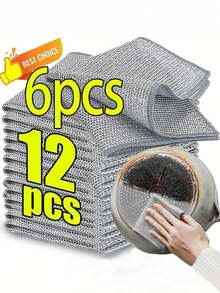 12pcs Steel Wire Scouring Pads, Mesh Scrub Cloths, Multi-Purpose Kitchen Cleaning Rags, Non-Scratch Pot Pan Sink Stove Reusable Wipe Cloths, Efficient Adult Daily Kitchen Maintenance Household Cleaning Tools - A - View 1