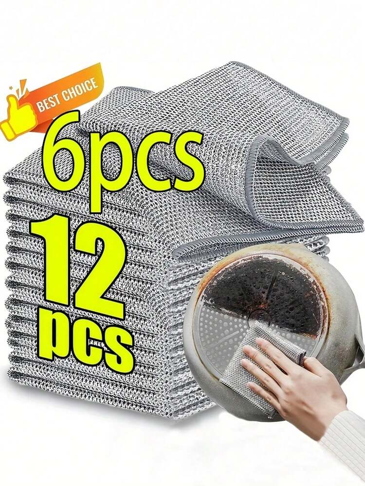 12pcs Steel Wire Scouring Pads, Mesh Scrub Cloths, Multi-Purpose Kitchen Cleaning Rags, Non-Scratch Pot Pan Sink Stove Reusable Wipe Cloths, Efficient Adult Daily Kitchen Maintenance Household Cleaning Tools - A - View 1