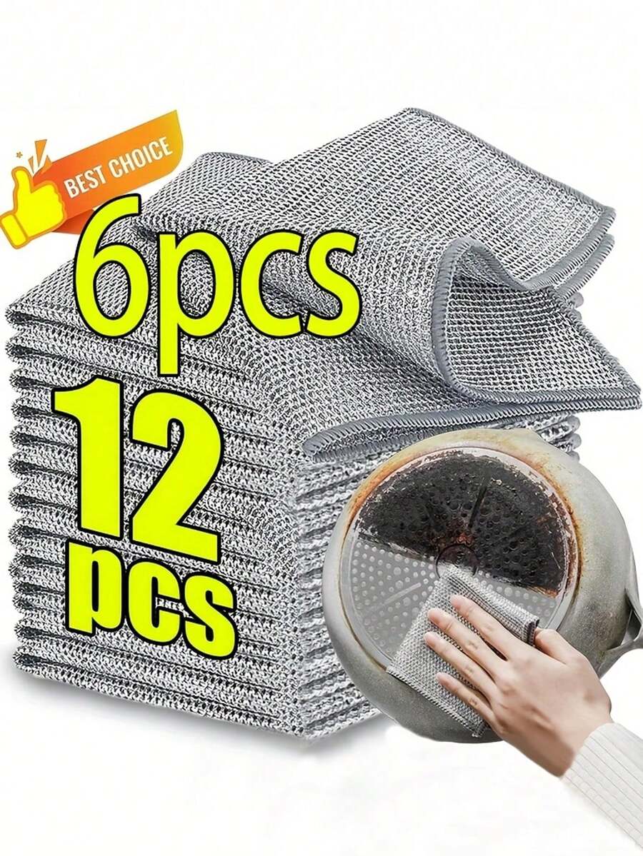 12pcs Steel Wire Scouring Pads, Mesh Scrub Cloths, Multi-Purpose Kitchen Cleaning Rags, Non-Scratch Pot Pan Sink Stove Reusable Wipe Cloths, Efficient Adult Daily Kitchen Maintenance Household Cleaning Tools - A - View 1
