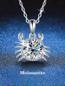 BLOVEMEE 1件奢华925纯银1克拉6.5毫米莫桑石螃蟹吊坠项链，适合女性日常佩戴，情人节、母亲节、结婚纪念日、生日、新年、派对、订婚纪念日等场合的珠宝礼物。 - 銀色 - 查看 6