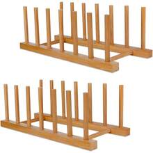2 Packs Bamboo Wooden Vertical Dish Rack Plate Stand Holder - Multi-Functional Kitchen Cabinet Organizer For Draining Dishes, Pots, Lids, Bowls, Cups, Cutting Boards & Books - mặc định - Xem 1