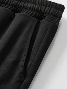 Men's Casual Sports Solid Color Drawstring Capri Pants, Streetwear Daily - Black - View 4
