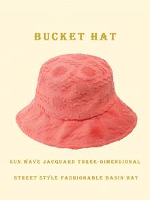 1顶涤纶休闲波浪几何图案渔夫帽，适合春、夏、秋、冬四季佩戴。 - 珊瑚橙 - 查看 3