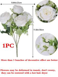 1束/3束人造牡丹混合花束，婚礼装饰新娘捧花，教室装饰，家居花瓶装饰，花园户外派对生日装饰 - 白色 - 查看 7