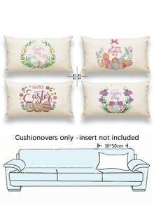 4pcs Easter Style Pillow Covers, Easter Eggs & Bunny Print Pattern, Vintage Linen Material Cushion Cases, Hidden Zipper Closure, Machine Washable, Home Decorative Throw Pillow Covers For Sofa, Living Room, Bedroom, No Pillow Insert - Multicolor - View 14
