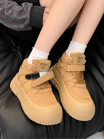 Women's Casual Sports Shoes, 2026 New Style, High-Top Round Toe, Outdoor Sports Comfortable, Thick Sole Increase Height, Suitable For Teenagers And Young Women, Outdoor Sports Comfortable, Campus Style Personalized Simple Comfortable Women Shoes