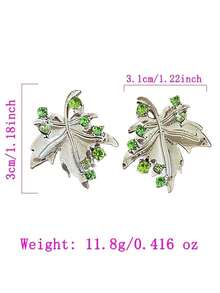 一对优雅树叶造型绿色水晶耳钉，精致时尚，女士必备 - 綠色 - 查看 5