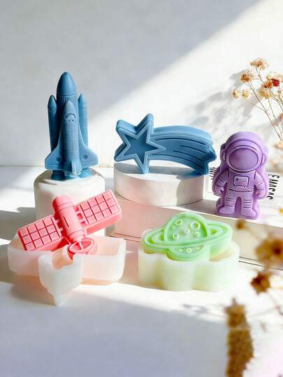 Design i astronautstil - Raketrymd silikonform | Kompatibel med ljus, tvål, harts och gel - Perfekt för handgjorda ljus, tvåltillverkning och festivaldekoration, kreativ aromaterapiljus DIY-form | Tvålstaty för festivaltema heminredning