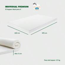 Colchoneta Cubre Colchón Topper Individual 100x190x5 cm – Alto De 5 cm – Colchoneta con Memory Foam y Cool Gel – Sobrecama – Topper en Caja – Sobrecolchón – para Hogar Recámara - Blanco - Ver 4